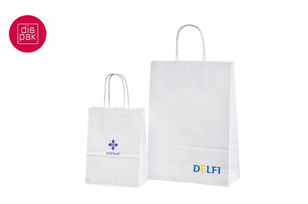 valkoinen tyylik�s paperikassi logolla 