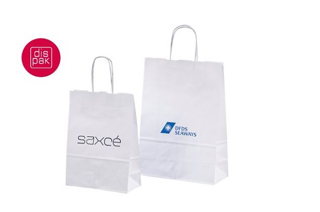 valkoinen laadukas ja ymp�rist�yst�v�llinen paperikassi omalla painatuksella 