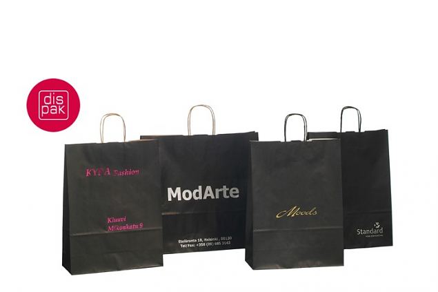 mustat tyylikk��t ny�rik�densijalliset paperikassit omalla logolla 