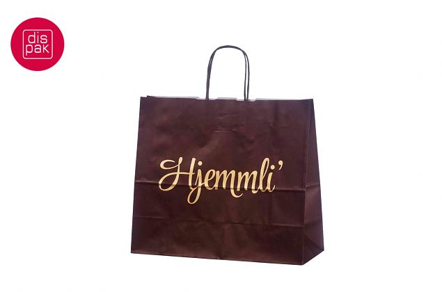 m�rkebrun papirpose med trykk 