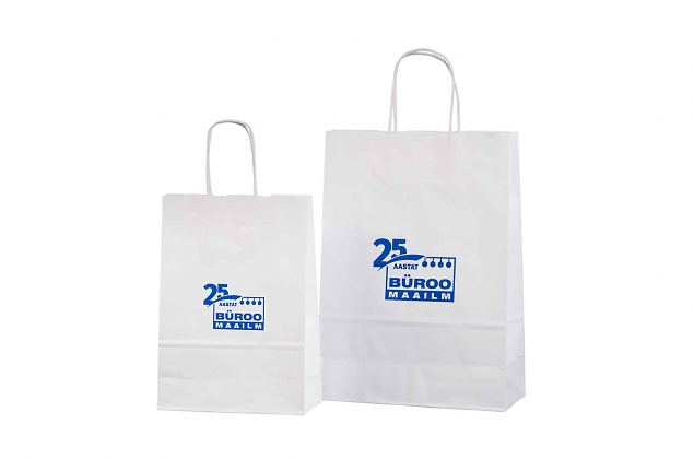 V�ldesignade och praktiska vita papperskassar. Minsta orderantal med personligt tryck �r 50 st. Gr