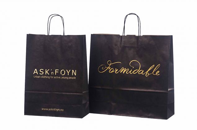 f�rdelaktiga svarta papperskassar med tryck 