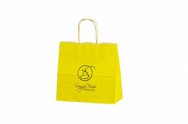 gul papperskasse med logotyp 