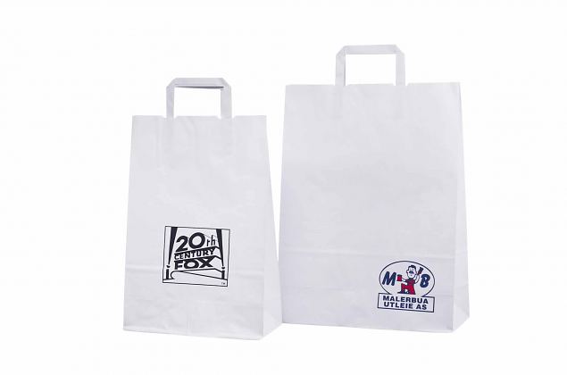 f�rdelaktig vit papperskasse med logotyp 