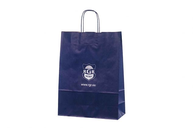 blue paper bags with print 