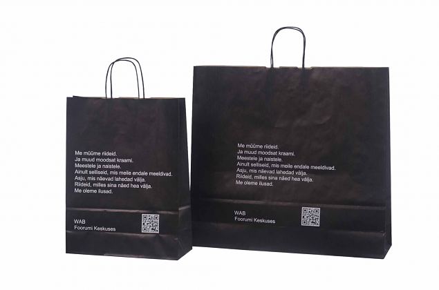 black paper bags with print 