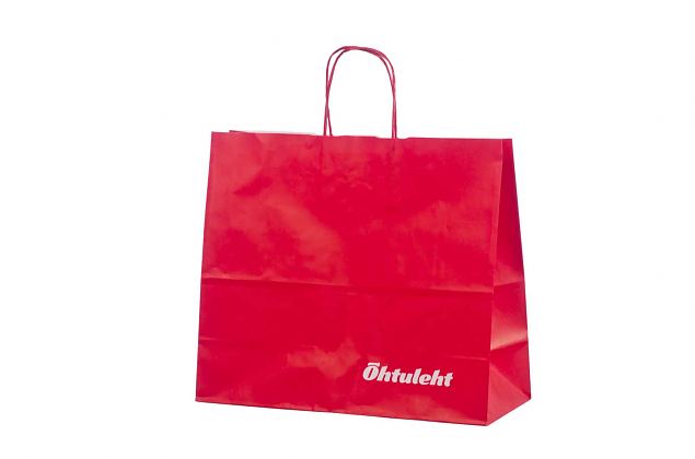 red paper bag with print 