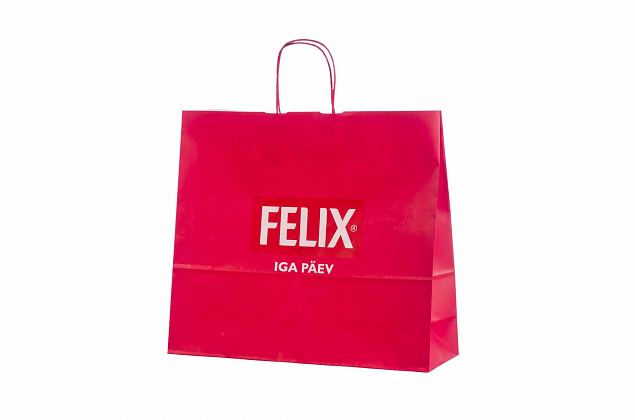 red paper bag with personal print 