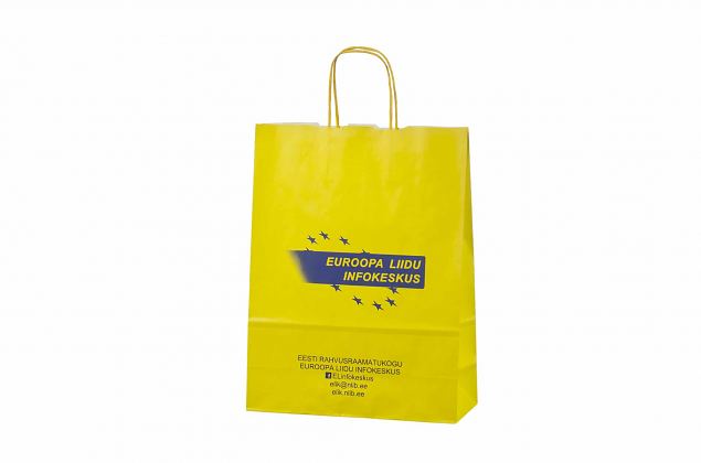 yellow paper bags with print 