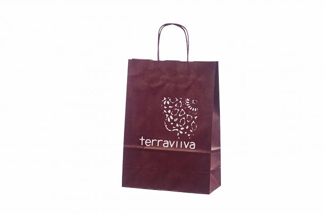 dark red paper bags with print 