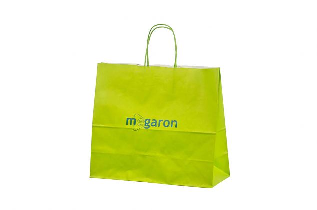 light green paper bags with print 