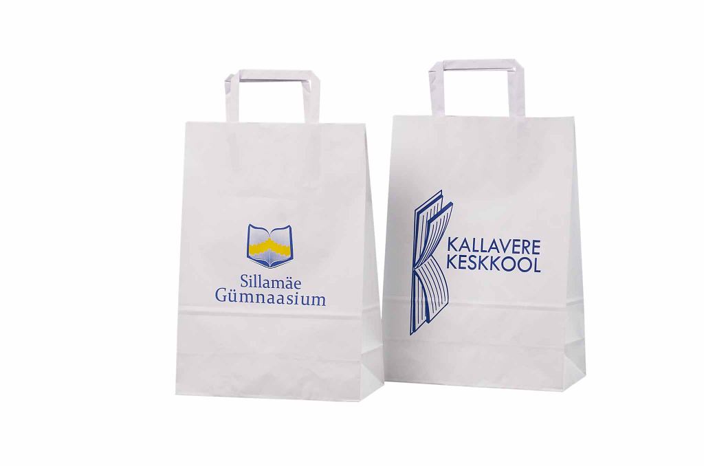 white paper bags with logo GalleriWhite Paper Bags with Flat Handles