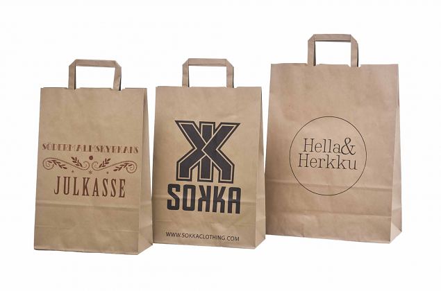 ecological paper bags with flat handles and with print 