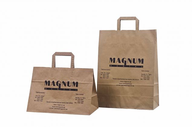 ecological paper bags with flat handles and logo print 