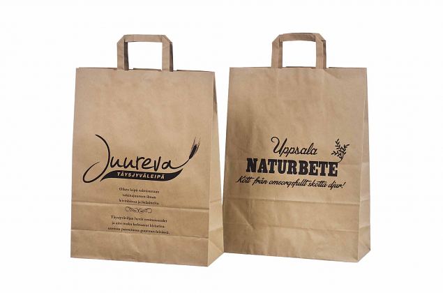 durable ecological paper bags flat handles and with logo print 