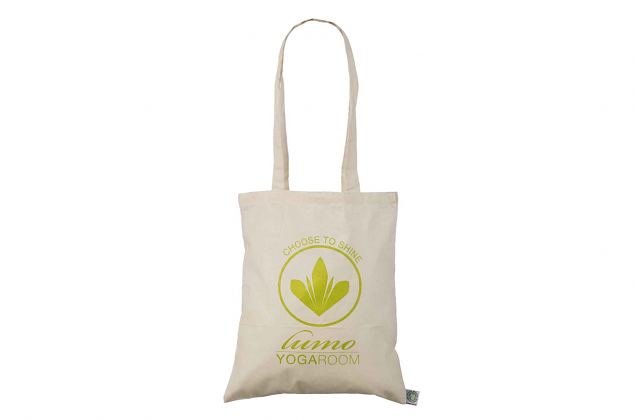 Kott on valmistatud sertifitseeritud orgaanilisest puuvillast. Logo pealetrkiga riidest kott. Ki