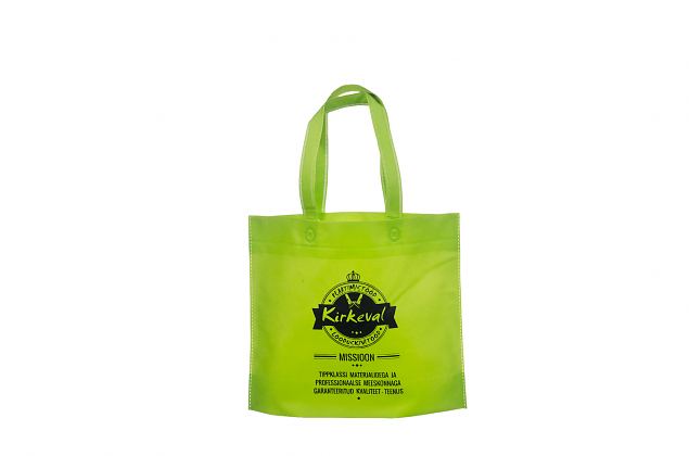 Tekstiilist kotid, mis on valmistatud rohelist värvi non woven kangast. Kotile on logo trükitud si