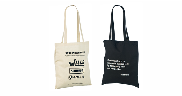 Edulliset kangaskassit. Minimitilausm��r� omalla painatuksella alkaa vain 50 kappaleesta. Ilmaine