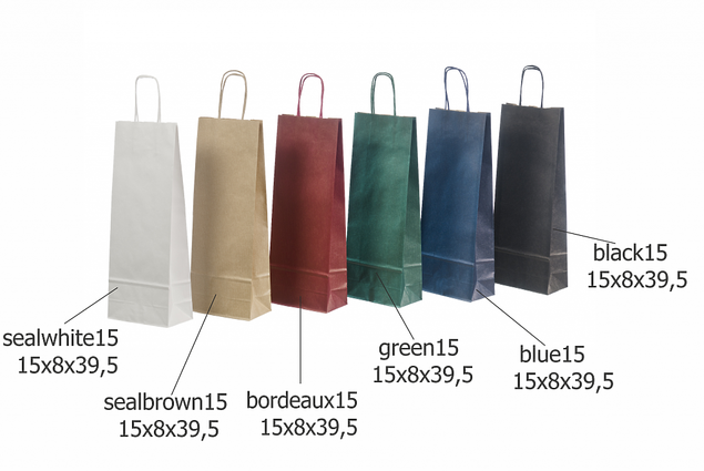 Papīra maisiņi ar vītiem rokturiem vienai pudelei