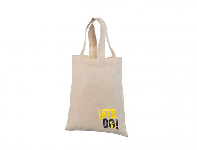 Loodusvalge A5 suurusega riidest kott trükiga. Trükiga kottidele miinimum kogus alates 50 kotist. 