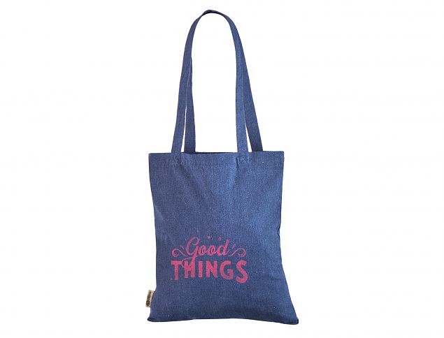 Sinised �mbert��deldud puuvillast kotid, millel pikad sangad. Tr�kiga kottide miinumum kogus on 50