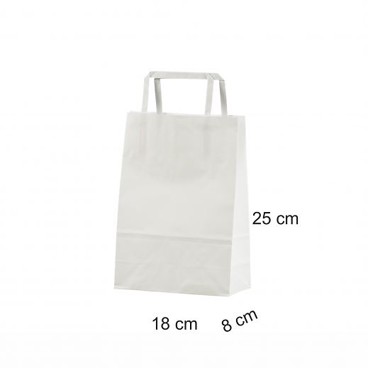 Valkoinen litte�kahvallinen paperikassi 18x8x25 cm 