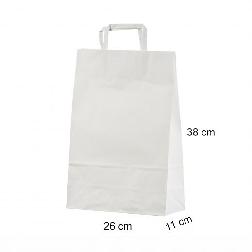 Valkoinen litte�kahvallinen paperikassi 26x11x38 cm