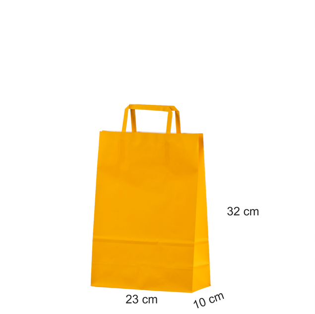 Oranssi litte�kahvallinen paperikassi 23x10x32 cm
