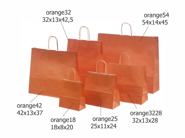Orange papirsposer med snoet hank og et flot design